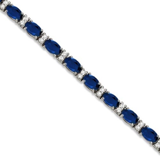 Diamond and Oval Cut Sapphire Tennis Bracelet 14k White Gold 9.25ctw