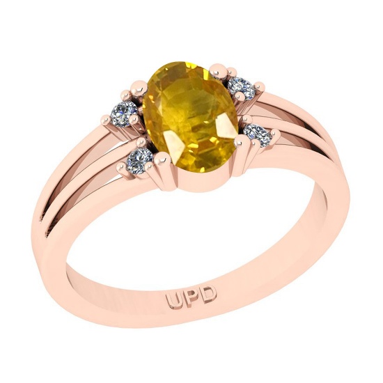 0.81 Ctw I2/I3 Yellow Sapphire And Diamond 10K Rose Gold Promises Ring