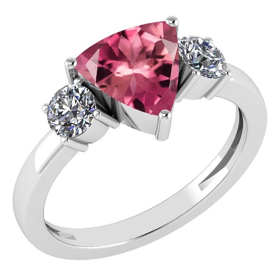 Certified 2.25 Ctw Pink Tourmaline And Diamond Ladies Fashion Halo Ring 14k White Gold (VS/SI1) MADE