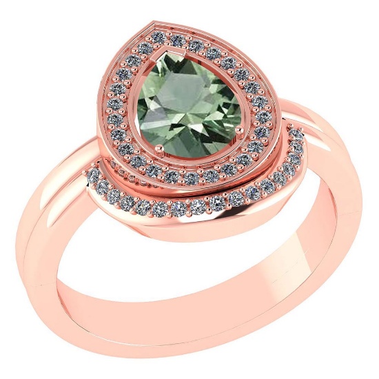 1.88 Ctw Si2/i1 Green Amethyst And Diamond 14K Rose Gold Ring