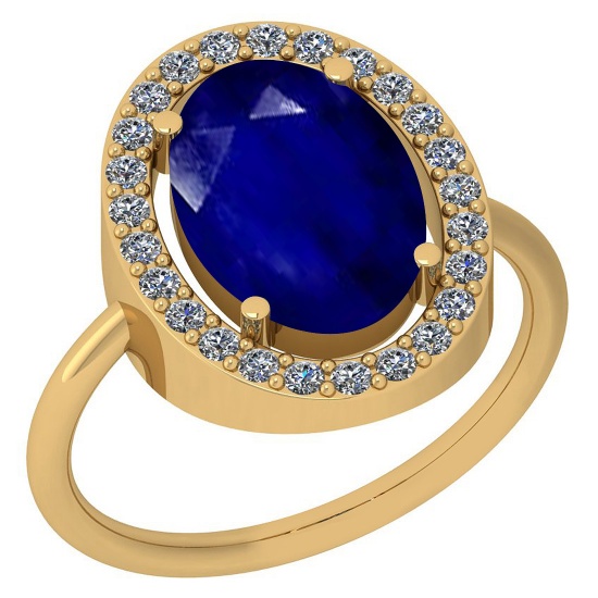 2.76 Ctw I2/I3 Blue Sapphire And Diamond 14K Yellow Gold Ring