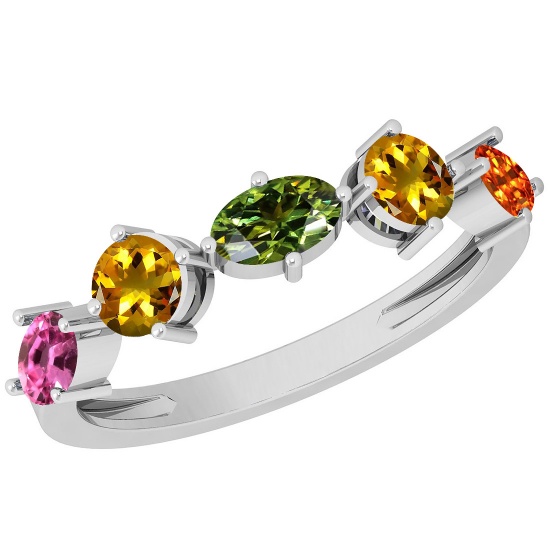 Certified 0.95 Ctw Multi Sapphire 14K White Gold Ring