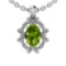 0.83 Ctw I2/I3 Peridot And Diamond 10K White Gold Cluster Pendant