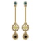 Certified 0.42 Ctw I1/I2 Treated Fancy Yellow,Blue,Black Diamond 14K Yellow Gold Drop Earrings