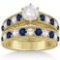 Antique style Diamond and Sapphire Bridal Ring Set 14k Yellow Gold 2.87ctw