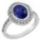 Certified 2.55 Ctw Blue Sapphire And Diamond Ladies Fashion Halo Ring 14K White Gold (VS/SI1) MADE I