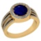 2.41 Ctw SI2/I1 Blue Sapphire And Diamond 14k Yellow Gold Engagement Halo Ring