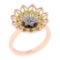 0.65 Ctw i2/i3 Treated Fancy Yellow and White Diamond 14K Rose Gold Flower Engagement Halo Ring