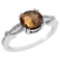 Certified .88 Ctw Genuine Smoky And Diamond 14K White Gold Rings
