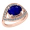 2.42 Ctw I2/I3 Blue Sapphire And Diamond 14K Rose Gold Ring