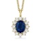 Oval Blue Sapphire and Diamond Pendant Necklace 14k Yellow Gold 3.60ctw