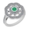 1.09 Ctw SI2/I1 Emerlad And Diamond 14K White Gold Engagement Halo Ring