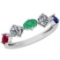 Certified 1.15 Ctw VS/SI1 Emerald , Ruby, Blue Sapphire And Diamond 14K White Gold Vintage Style Rin