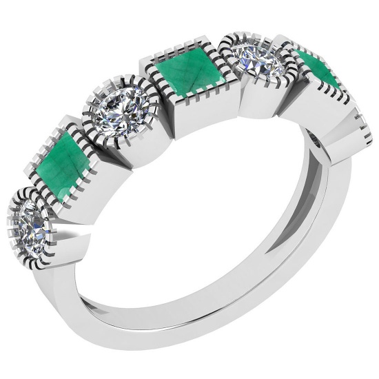 1.22 Ctw I2/I3 Emerald And Diamond 14K White Gold Five Stone Ring