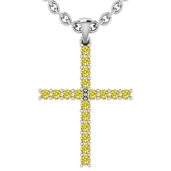 Certified 0.54 Ctw Fancy Yellow Diamond 14k White Gold Pendant