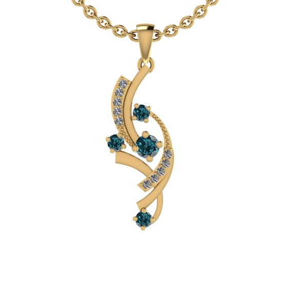 0.70 Ctw i2/i3 Treated fancy blue Diamond 14K Yellow Gold Pendant Necklace