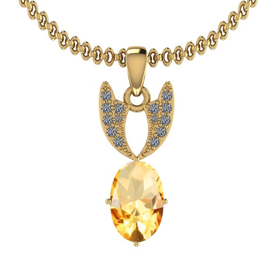 Certified 4.05 Ctw Yellow Topaz And Diamond I2/I3 14K Yellow Gold Pendant