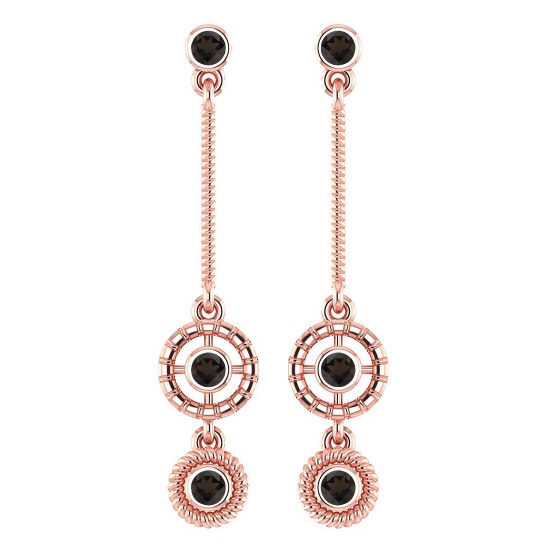 Certified 0.36 Ctw Smoky Quarzt 14k Rose Gold Drop Earrings