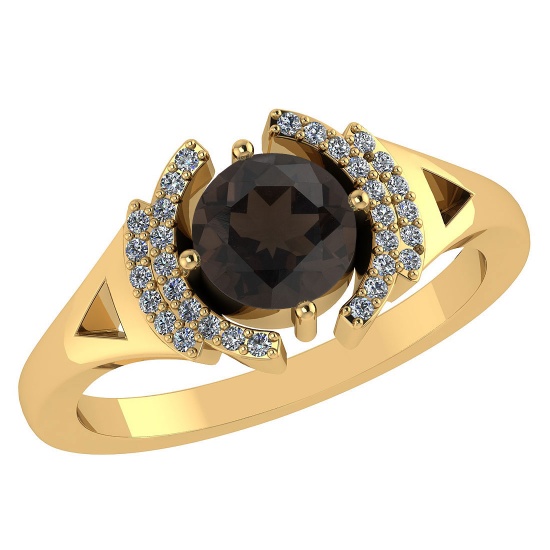 Certified 1.22 Ctw Smoky And Diamond 14k Yellow Gold Halo Ring