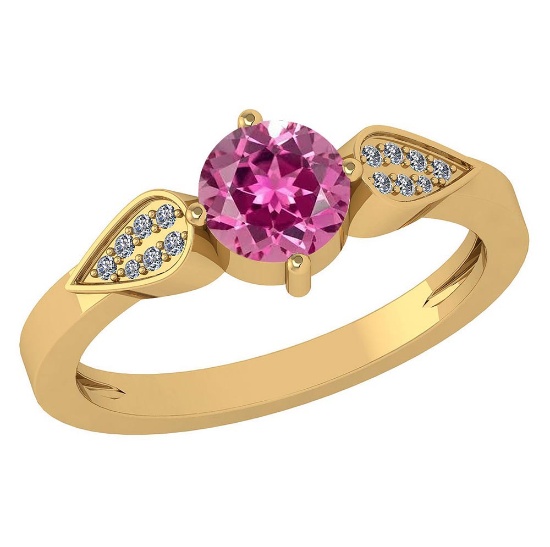 Certified 1.12Ctw Pink Tourmaline And Diamond 18k Yellow Gold Halo Ring (VS/SI1) MADE IN USA