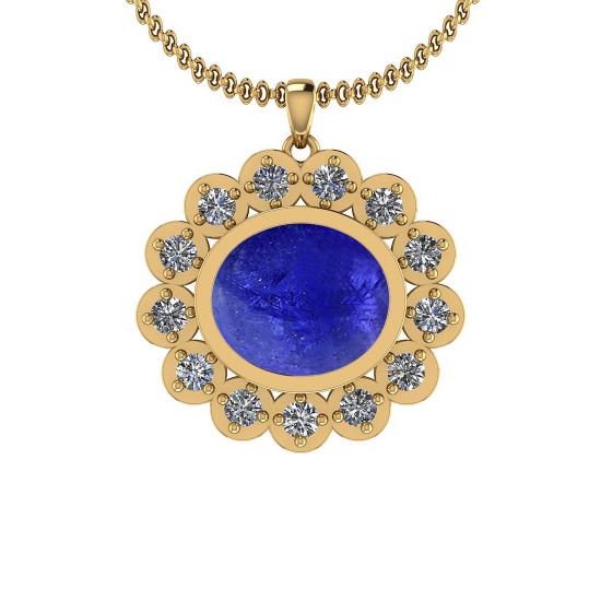 Certified 11.55 Ctw Tanzanite and Diamond I1/I2 14K Yellow Gold Victorian Style Pendant