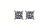 Certified 1.01 CTW Princess Diamond Stud Earrings H/SI1