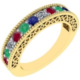 0.75 Ctw SI2/I1 Multi Ruby,Emerlad,Sapphire And Diamond 14K Yellow Gold Filigree Band Ring
