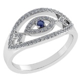 Certified .36 CTW Genuine Blue Sapphire And Diamond 14K White Gold Ring