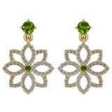 1.20 Ctw Peridot And Diamond 14k Yellow Gold Halo Dangling Earring