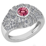 Certified 1.04 Ctw Pink Tourmaline And Diamond Ladies Fashion Halo Ring 14k White Gold MADE IN USA (