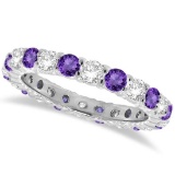 Purple Amethyst and Diamond Eternity Ring Band 14k White Gold 1.07ctw