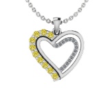 0.14 Ctw i2/i3 Treated fancy Yellow Diamond 14K White Gold Pendant Necklace