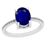 2.10 Ctw I2/I3 Blue Sapphire And Diamond 14K White Gold Ring