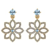 1.20 Ctw Aquamarine And Diamond 14k Yellow Gold Halo Dangling Earring