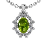 0.83 Ctw I2/I3 Peridot And Diamond 10K White Gold Cluster Pendant