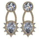 Certified 3.00 CTW Round And Pear Diamond 14K Yellow Gold Earring
