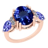 Certified 7.11 Ctw VS/SI1 Tanzanite and Diamond 14K Rose Gold Vintage Style Ring