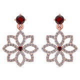 1.20 Ctw Garnet And Diamond 14k Rose Gold Halo Dangling Earring