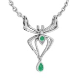 Certified 0.32 Ctw Emerlad And Diamond Spider Necklace 14k White Gold (VS/SI1) MADE IN USA