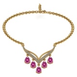 Certified 4.19 CTW Genuine Pink Tourmaline And Diamond 14k Yellow Necklace