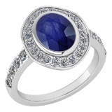 Certified 2.55 Ctw Blue Sapphire And Diamond Ladies Fashion Halo Ring 14K White Gold (VS/SI1) MADE I
