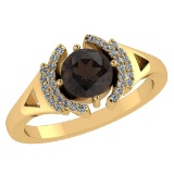 Certified 1.22 Ctw Smoky And Diamond 14k Yellow Gold Halo Ring