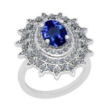 7.80 Ctw VS/SI1 Tanzanite And Diamond 18K White Gold Vintage Style Wedding Ring