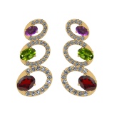 4.03 Ctw I2/I3 Multi Stone And Diamond 10K Yellow Gold Earrings