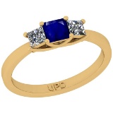 1.55 Ctw SI2/I1 Blue Sapphire And Diamond 14K Yellow Gold three Stone Ring
