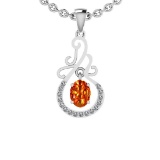 Certified 1.93 Ctw SI2/I1 Orange Sapphire And Diamond 14K White Gold Vintage Style Necklace