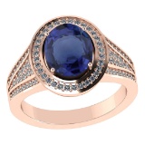Certified 2.40 CTW Genuine Blue Sapphire And Diamond 14K Rose Gold Ring