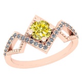 0.70 Ctw I2/I3 Treated Fancy Yellow And White Diamond 14K Rose Gold Ring