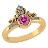 Certified .81 Ctw Genuine Pink Touramline And Diamond 14K Yellow Gold Rings