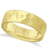 Mens Hammered Finished Carved Band Wedding Ring 18k Yellow Gold 7mm